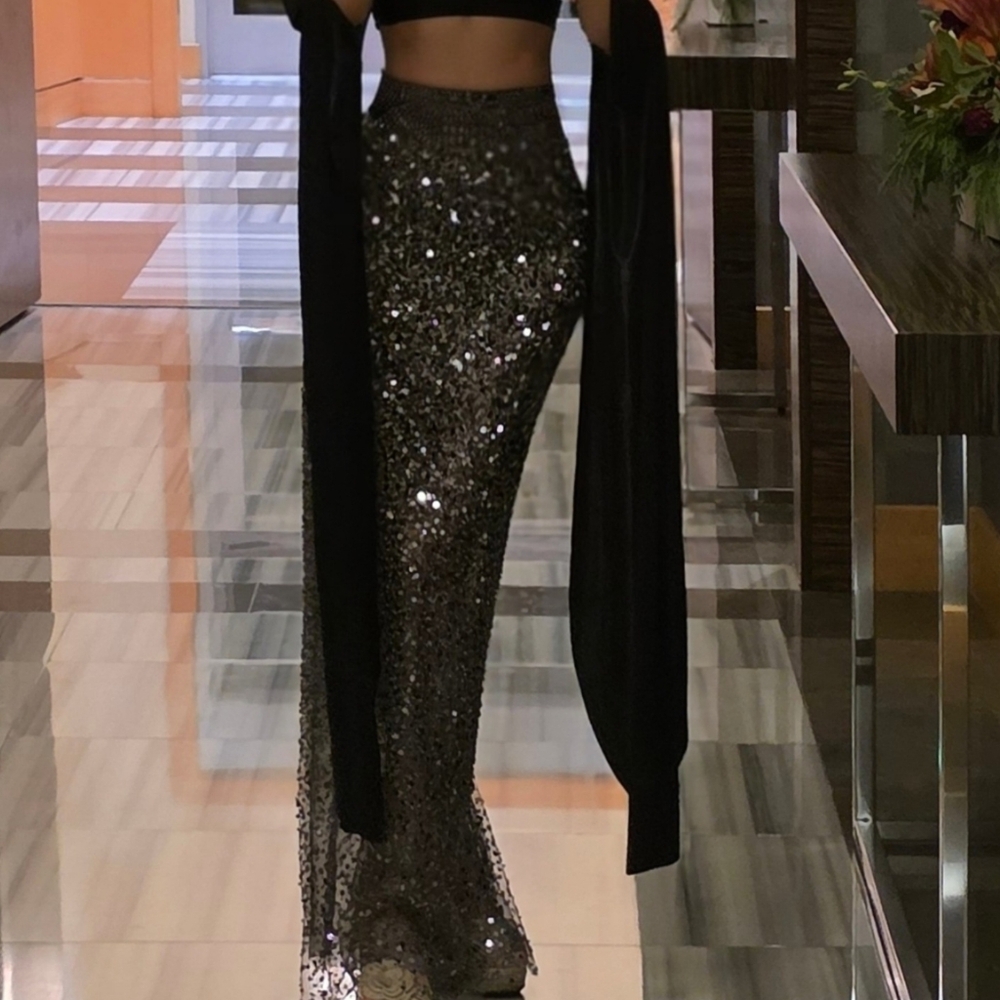 Milla Millanova  sequined silver fitted maxi skirt, Midnight Walk xs size 2